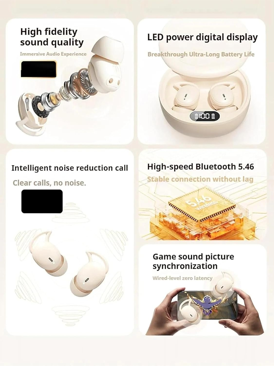 Elyrasleep Snoozepods Pro Bluetooth Earbuds, Upgraded Noise Cancelling Wireless Bluetooth Headphones, 50H Playtime, Feather-Light Side-Fit Comfort, for Deep Relaxation(Black) image number 2