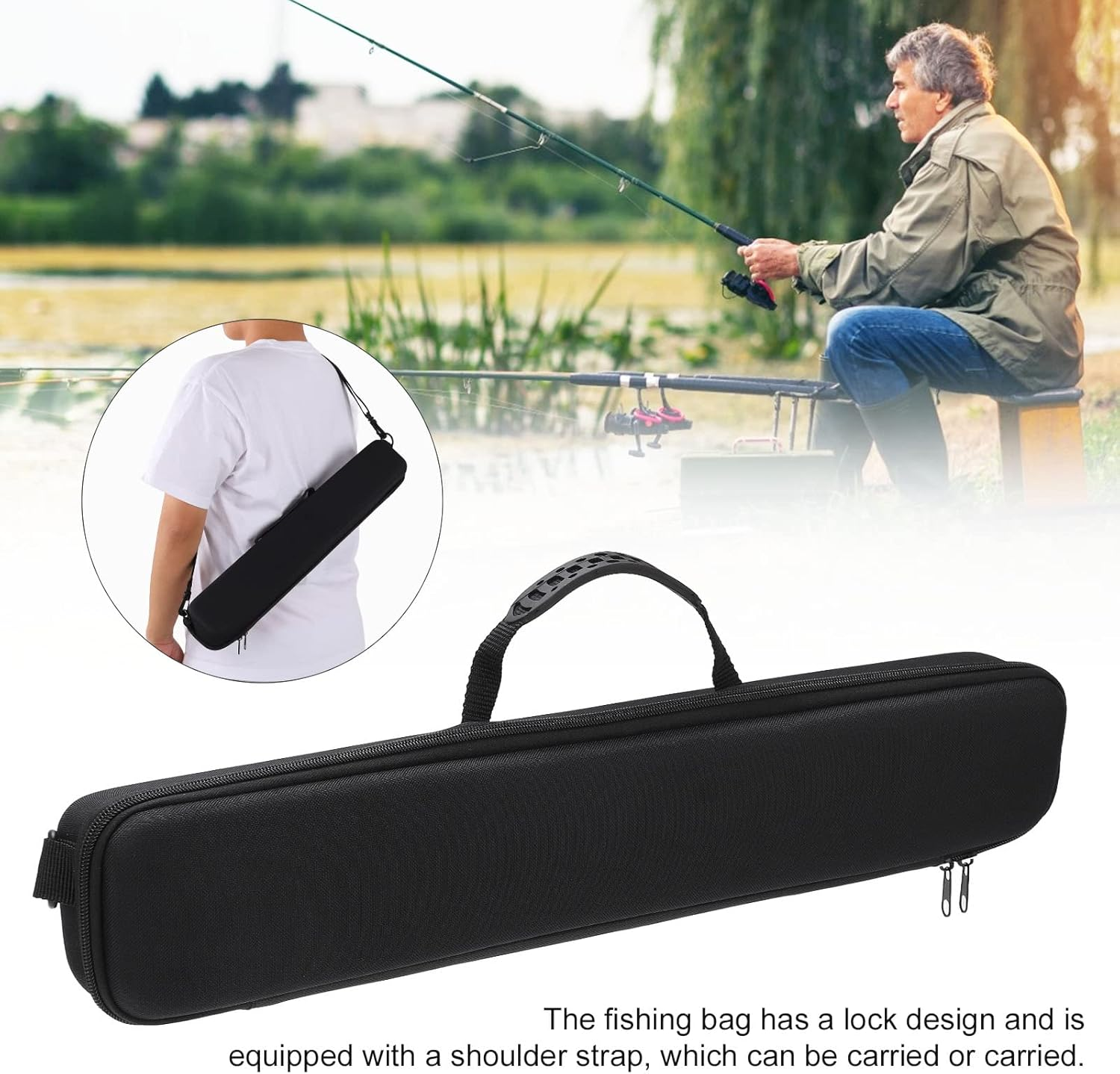 Hard Shell Fishing Rod Bag with Shoulder Strap, Portable Folded Fishing Rod Case, Shockproof and Waterproof Tackle Storage Travel Bag for Fishing Tools image number 5