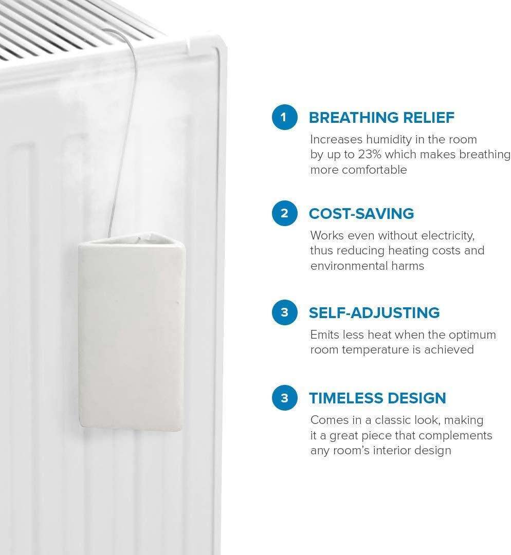 Joeji'S Kitchen Set of 4 Hanging Radiator Humidifiers - Just Add Water - White Ceramic Radiator Humidifier for Home Air Water Humidity Control - No More Dry Chapped Skin - Eco Friendly