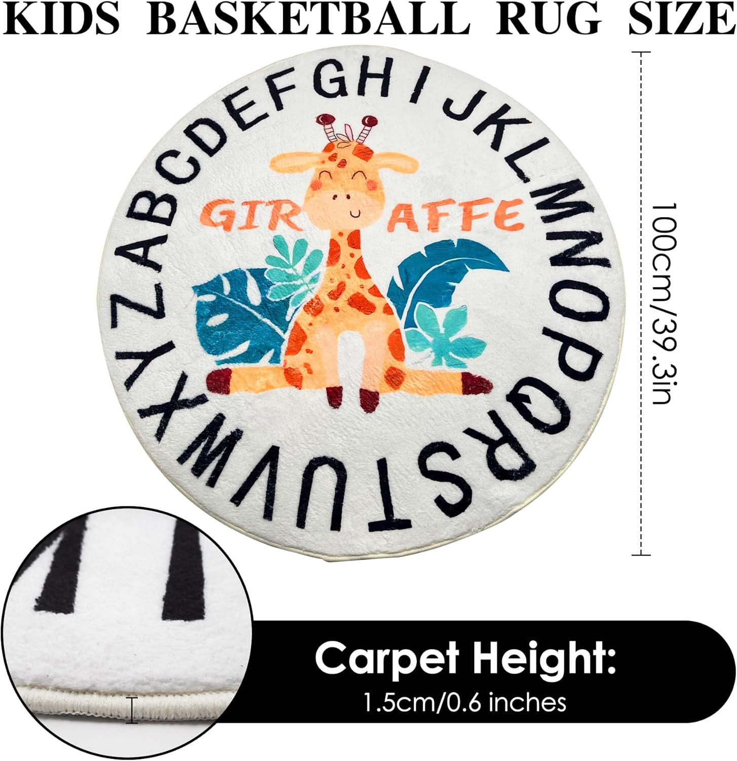 Soft round ABC Rug for Kids Room, 4Ft Fluffy Washable Circle Nursery Rug, Non-Slip Alphabet Educational Baby Kids Rug Carpet for Playroom Bedroom Classroom Kids Room Decor (White) image number 1