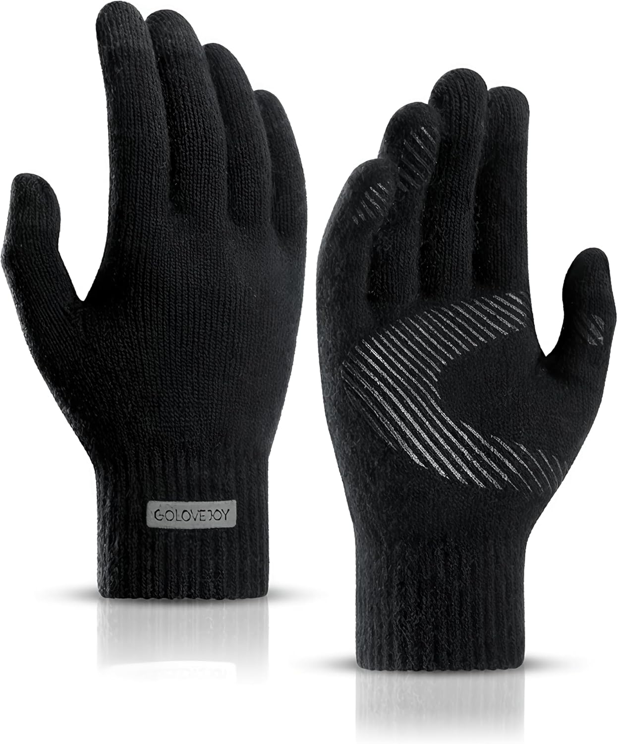 Father'S Day Ideal Gift Thermal Knit Gloves,Fleece Lined Winter Gloves for Men,Grey Thick Warm Wool Gloves,Non-Slip & Anti-Pilling,Touchscreen Compatible（L-Xl）