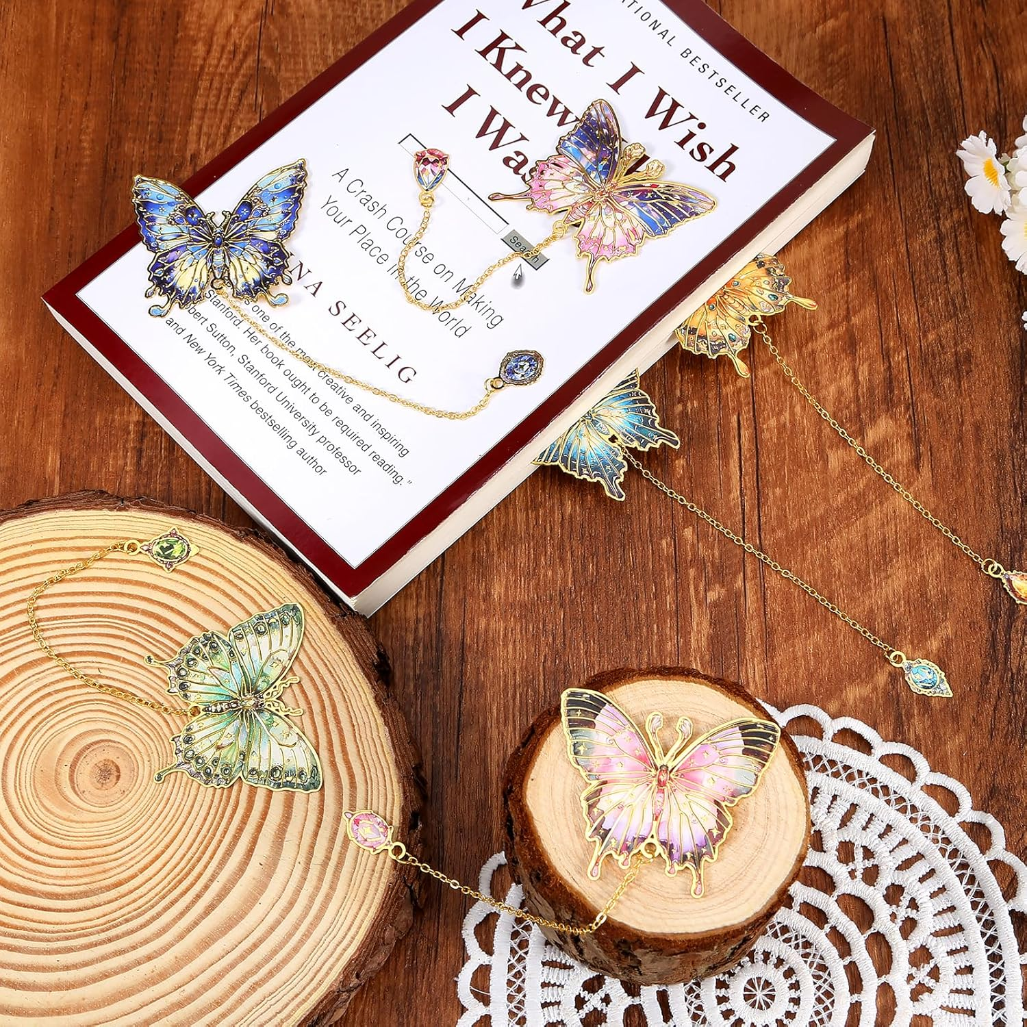 6 PCS Metal Bookmarks - Retro Oil Painting & Butterfly Designs for Women