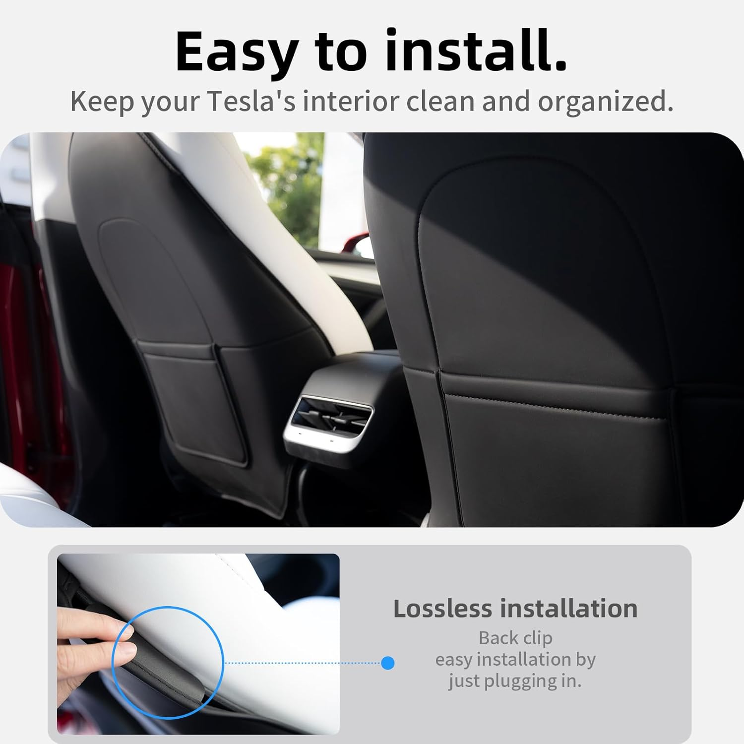 2Pcs for Tesla Model 3/Y Juniper/Highland Leather Seat Back Kick Protectors Accessories 2025 2026,Kids Kick Mats Seat Cover Waterproof Pet Protect Covers image number 5