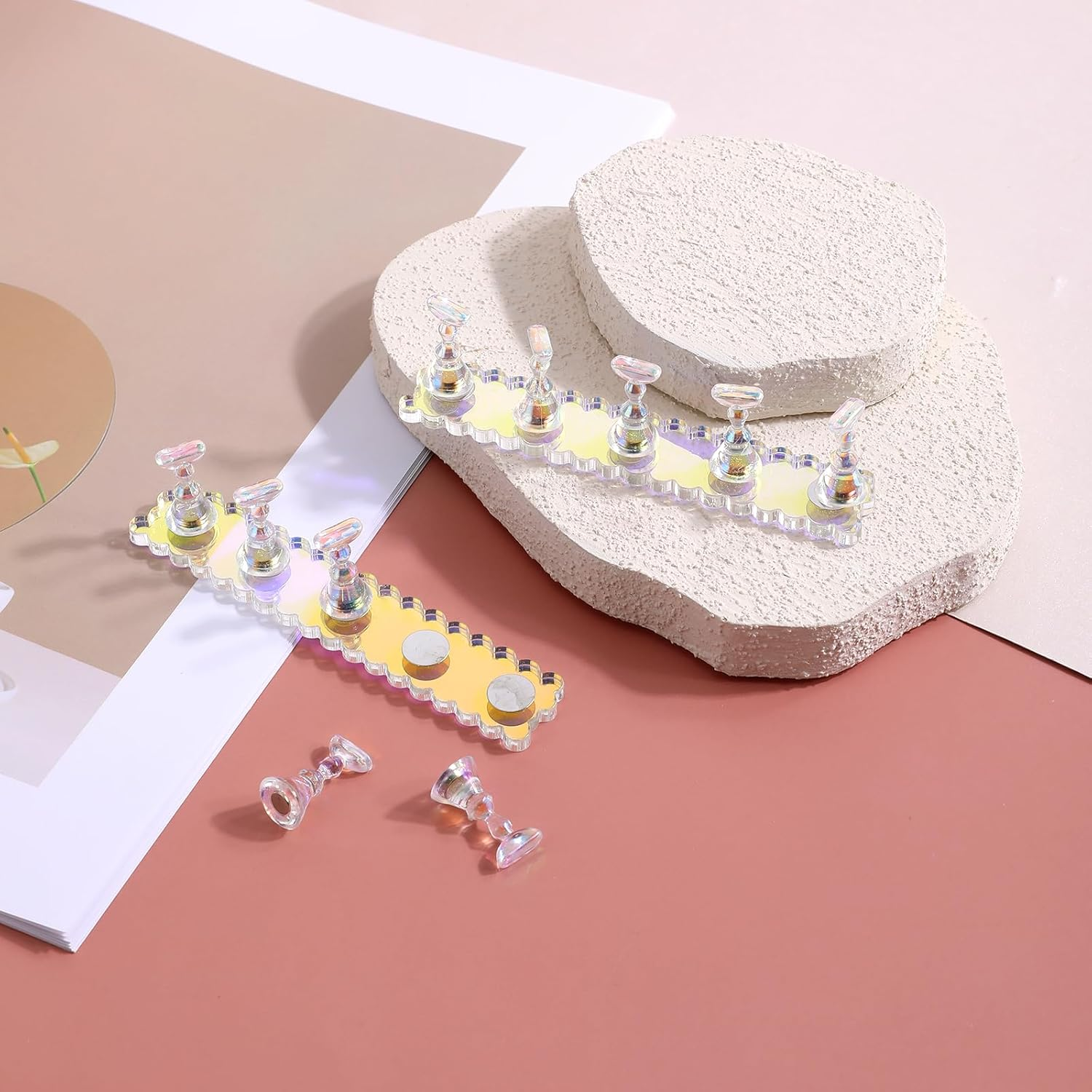 2 Set Nail Holder for Painting Nails, Press on Nail Stand with Double-Sided Nail Glue, Magnetic Fake Nail Holder for Home Diy Beginner Salon Supplies image number 1
