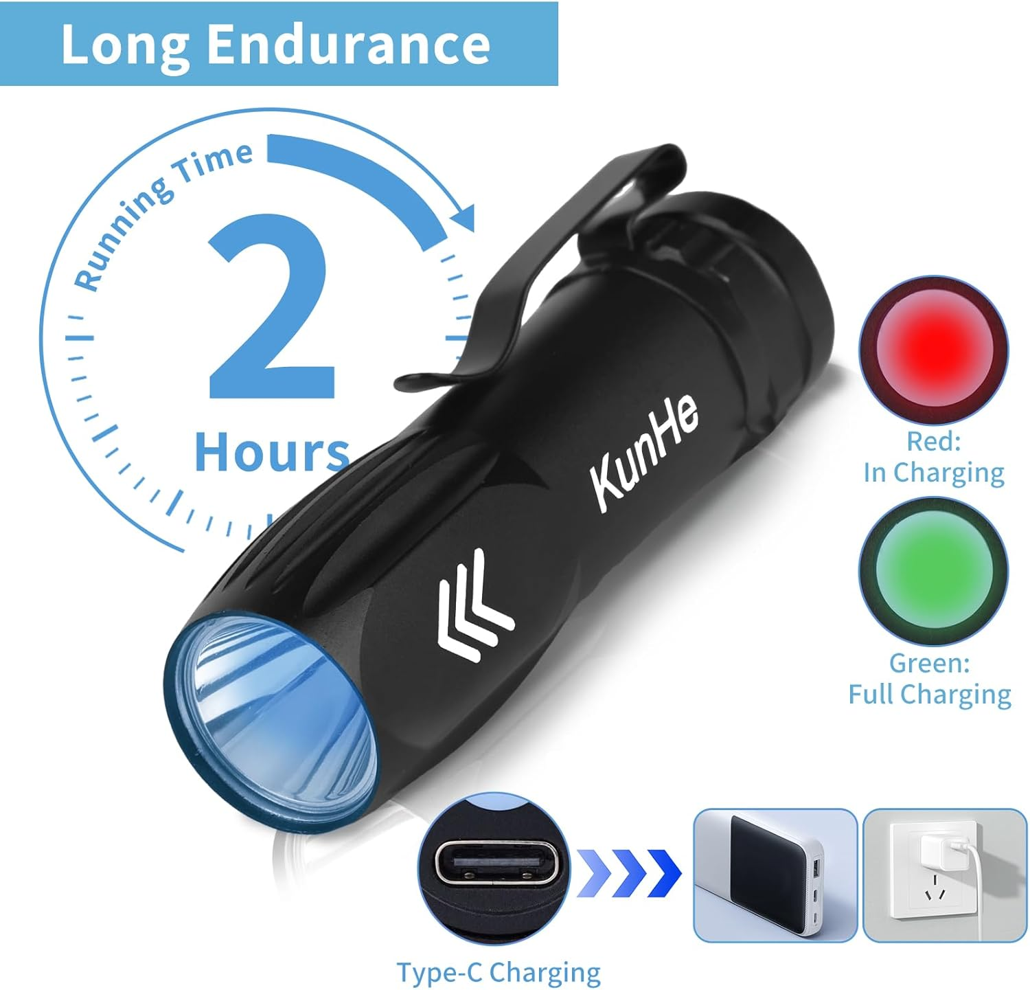 Kunhe 2Pack Mini UV 365Nm Flashlight 3W Rechargeable Powerful UV Flashlight for Hotel Cleaning Pet Stain Detection Scorpion Seeking Mineral Identification Resin Curing image number 6