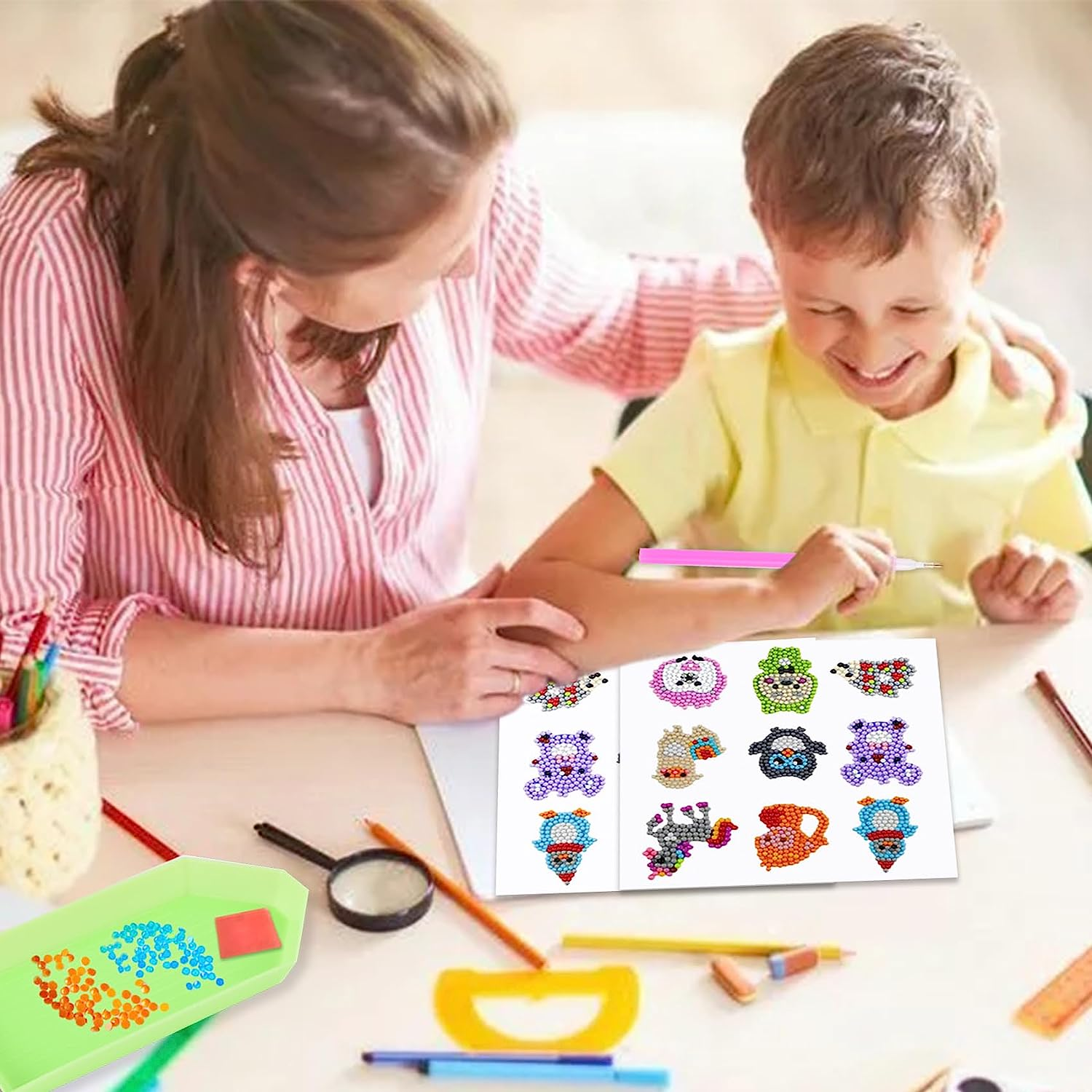 Diamond Art Stickers for Kids, 36Pcs 5D DIY Diamond Painting Kits, Animal Diamond Dot Stickers, Cute Gem Stickers for Crafts, Mosaic Sticker Art Kits for Kids Girls Boys image number 3