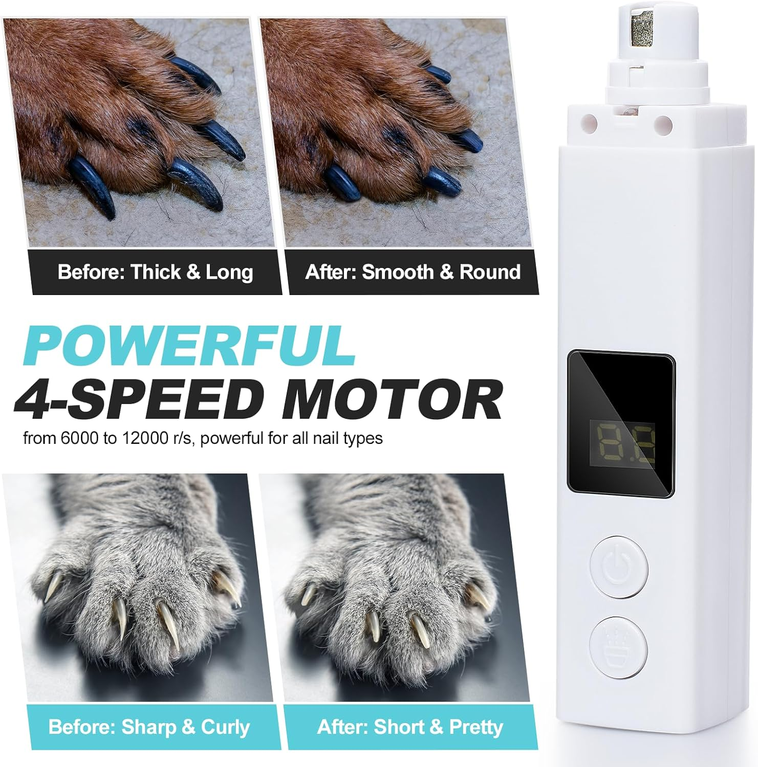 Koalakraft Dog Nail Grinder and Clippers Set &ndash; Rechargeable, Low Noise Electric Pet Nail Grinder for Dogs & Cats, LED Display, 4 Adjustable Speeds, Grooming Kit with Dog Nail Trimmer & File image number 2