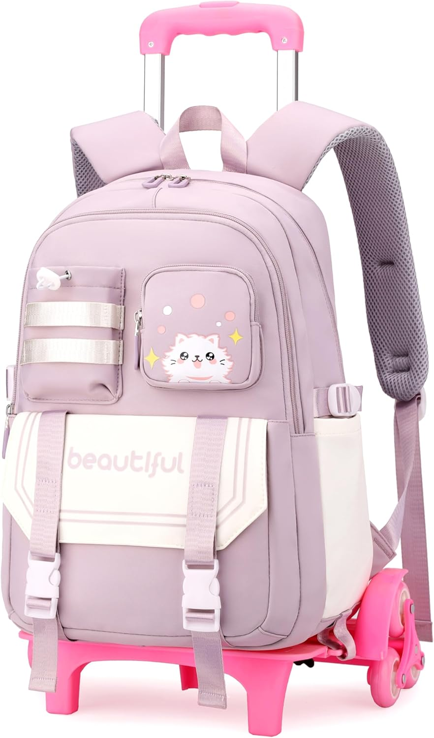 ETAISHOW Cat Print Rolling Backpack for Girls Kids Backpack with Wheels Roller Bookbag Trolley School Bag Wheeled Bag
