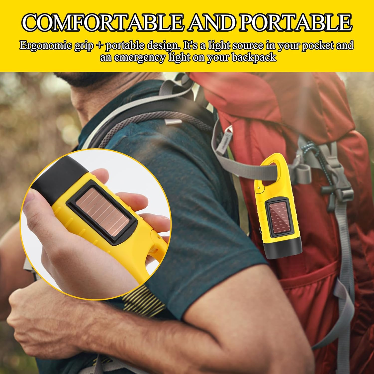 SUNNIFLY Torch Crank Emergency Torch with Crank and Solar Crank Torch for Outdoor Travel Camping and Adventure (Yellow) image number 4