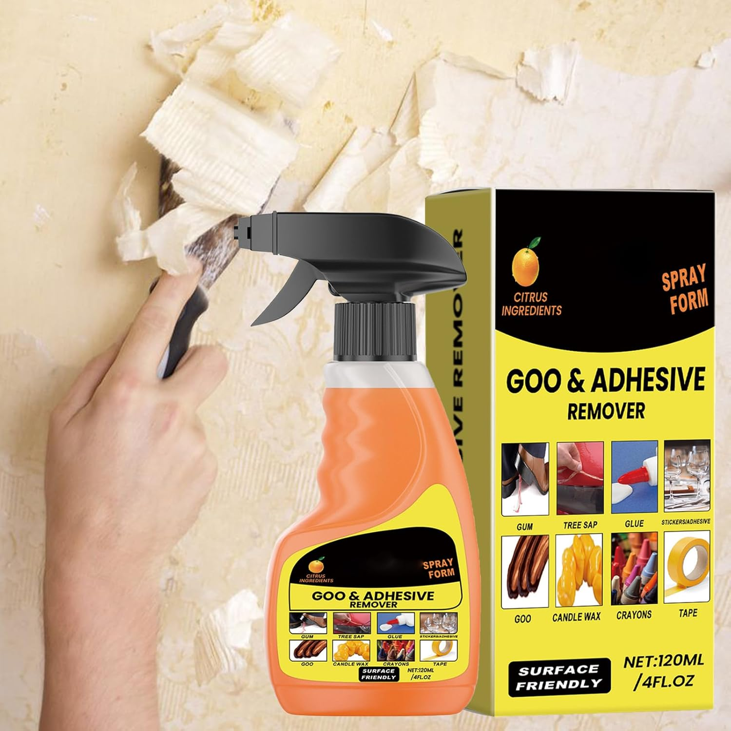 Goo & Adhesive Remover, 120Ml Multifunctional & Powerful Glue Remover, Tape Removal Spray Liquid for Glass, Metal, Tiles, Wood Products