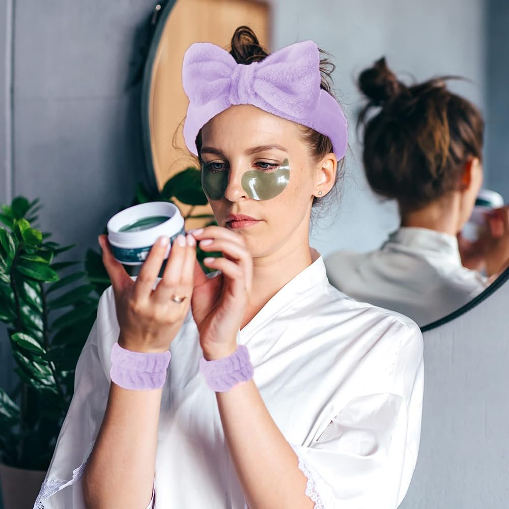 Xfsrg Cute Headband with Bow, 2 Piece Hair Bands Set for Women, Soft Terry Towelling Material, Elastic Hair Bands, Perfect Hair Care Accessories