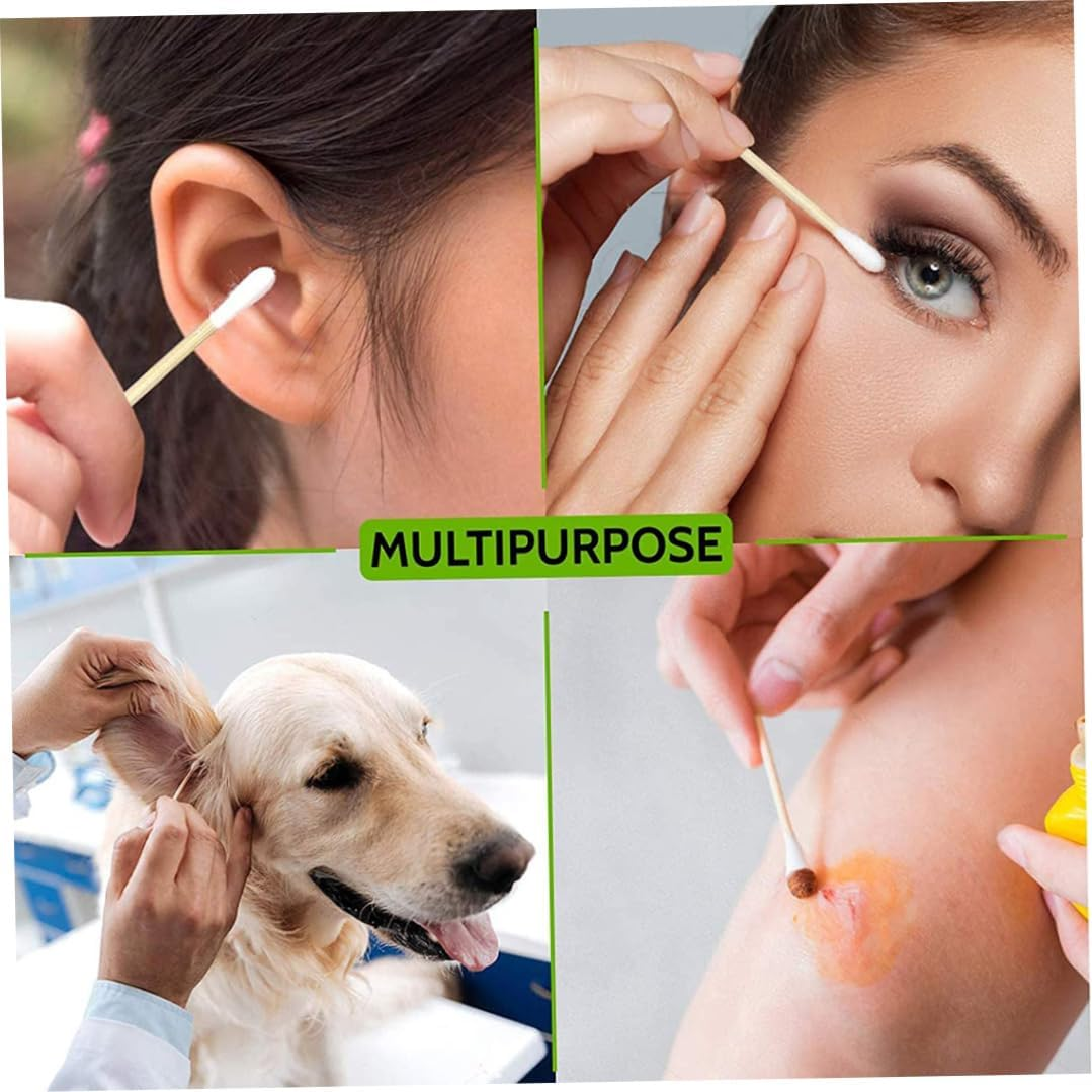 Cotton Buds, Cotton Stick Double Ended Cotton Swab Wooden Cotton Buds for Make up Travel Ears Cleaning Pets 1000PCS, Cotton Stick image number 6