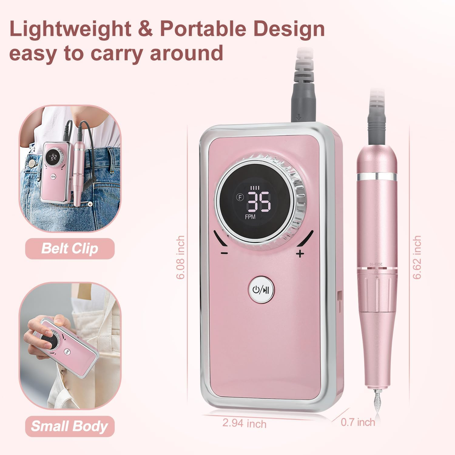 Electric Nail Drill Professional, 35000RPM Portable Efile Nail Drill with 11Pcs Nail Drill Bits, Rechargeable Nail Drill Machine with LCD Display for Acrylic Nail Remove Gel Polish for Home Salon Use image number 2