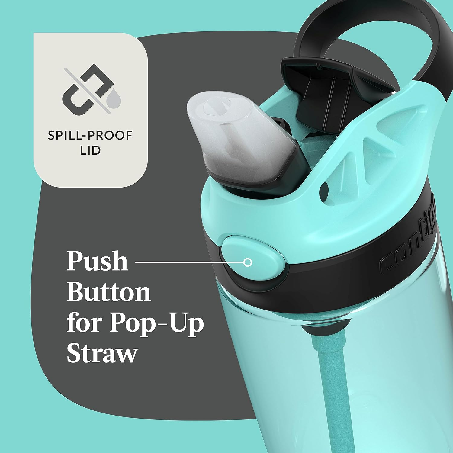 Contigo Aubrey Kids Cleanable Water Bottle with Silicone Straw and Spill-Proof Lid, Dishwasher Safe, 20Oz 2-Pack, Jade/Licorice & Juniper/Jade image number 1