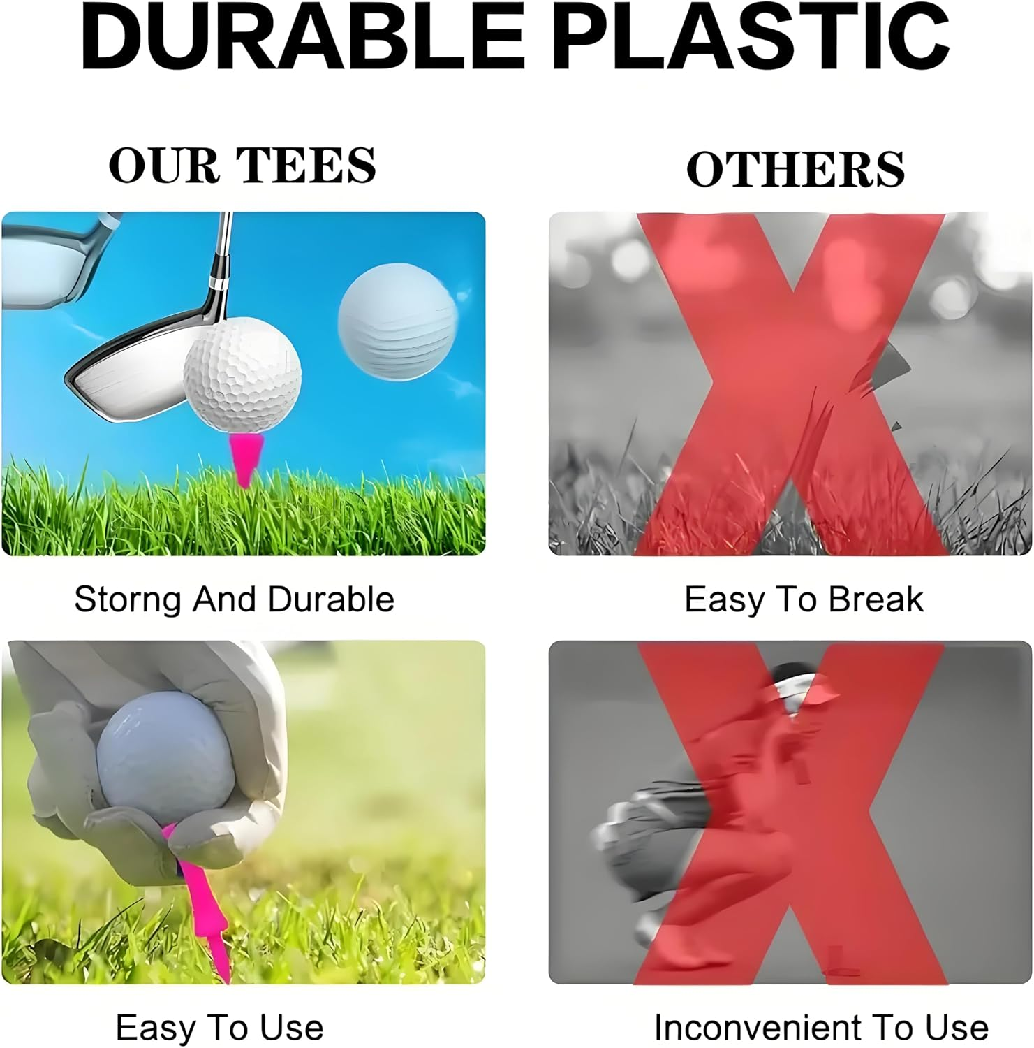 GOEDEKE 50Pcs Golf Tees Plastic,Pink Golf Tees 57Mm Pink Castle Tees Long Short Durable Portable Professional for Golfer Practice image number 4