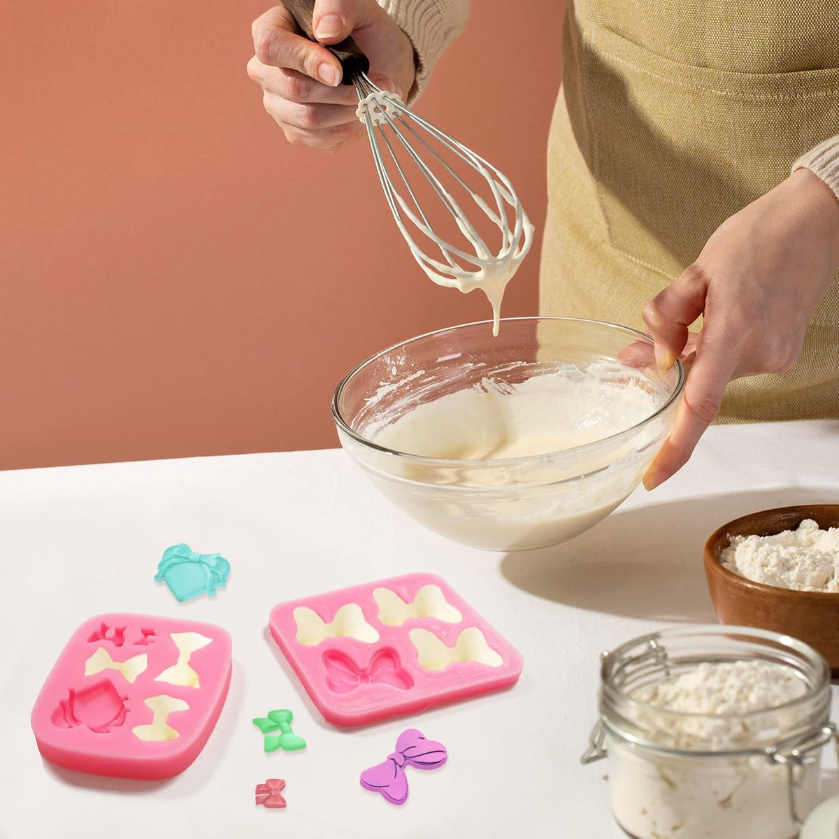 NILLOS Bowknot Fondant Mold, 2 PCS Bows Cartoon Silicone Mold for Dessert, Ice Cube, Chocolate, Cake Decorating (Pink) image number 5