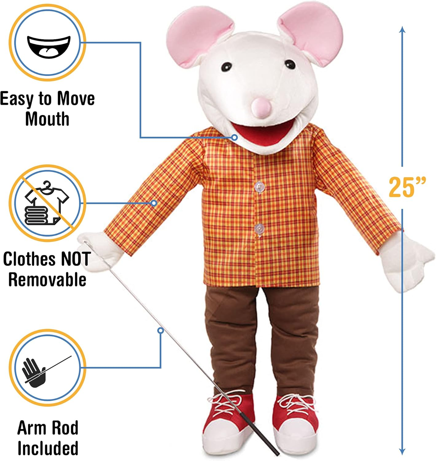 60Cm Mouse W/ Sneakers, Full Body, Ventriloquist Style, Animal Puppet image number 1