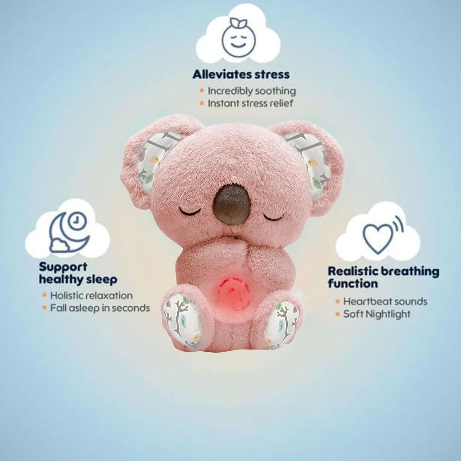 Liuliu Rabbit Relief Koala, Anxietys Relief Koala, Koala Plush Toy, the Relief Koala Breathing, Koala Bear with Rhythmic Breathing Motion and Music, Breathing Koala Sleep Buddy for Kids Adults