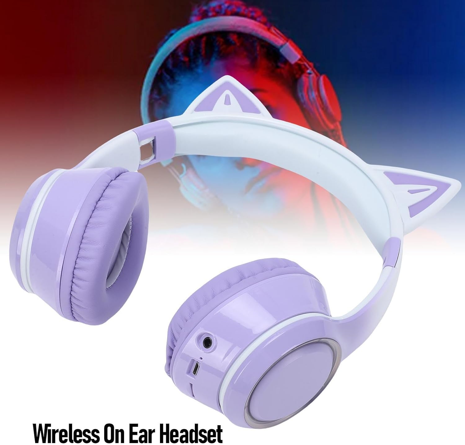 Pongnas Wireless Headphones Over-Ear Headset with Multicolor LED Lights and 300Mah Battery for Music, Movies, Gaming, PC, Switch image number 4