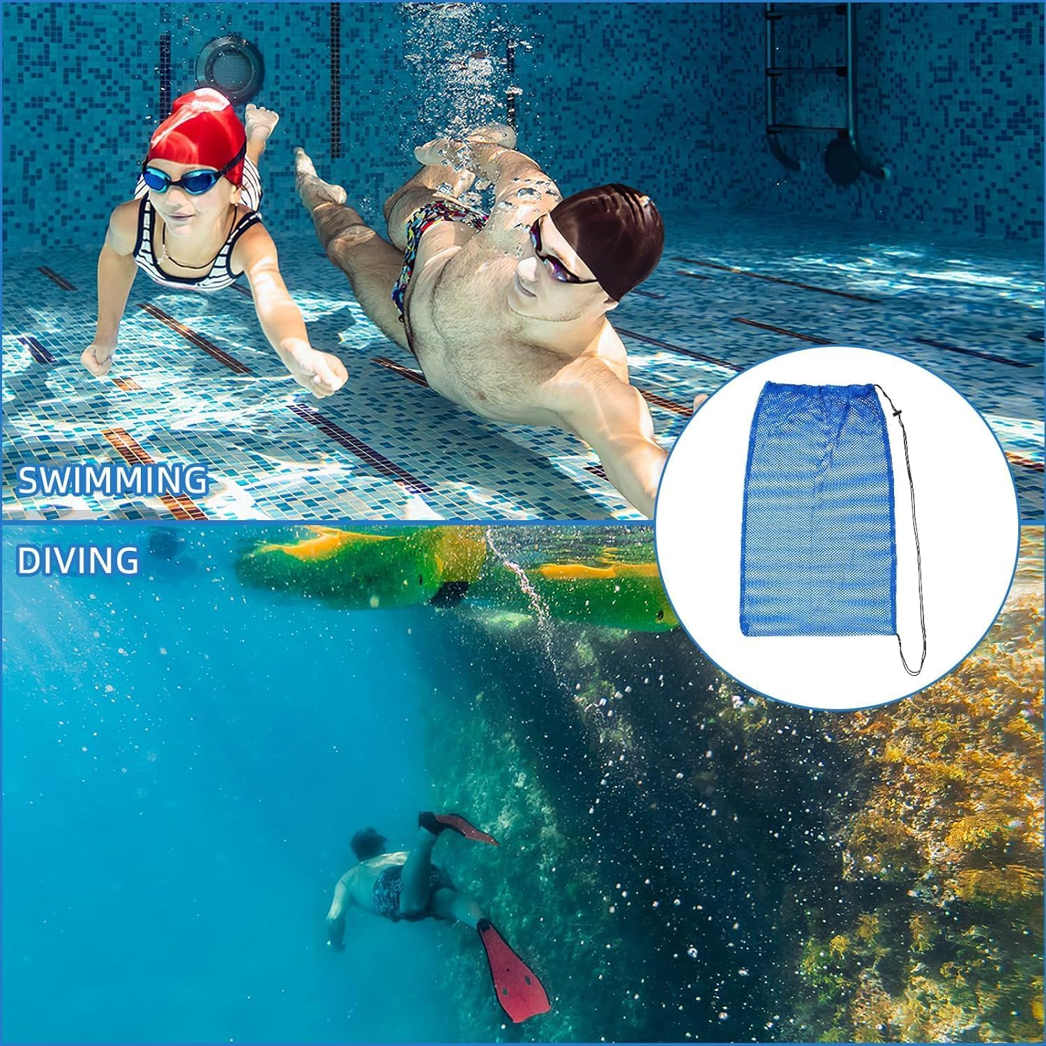 Drawstring Snorkel Equipment Bag, 2Pcs Drawstring Dive Bag Snorkel Dive Backpack, Waterproof Snorkel Gear Bags with Drawstring, Snorkeling Gear Organizer for Scuba Diving image number 5