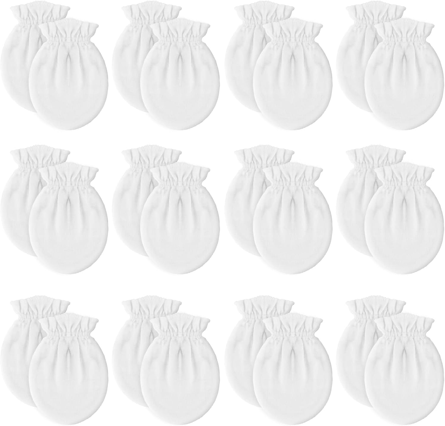 Liwely 12 Pairs Unisex-Baby No Scratch Mittens, 100% Cotton, Solid White