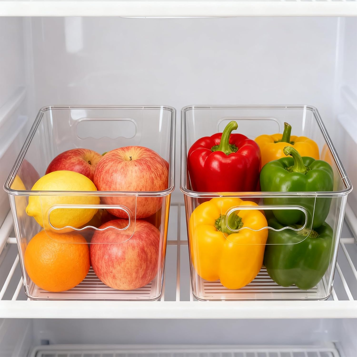 6 PCS Pantry Organiser, Food Containers for Fruits, Vegetables, Snacks, Clear Plastic Kitchen Storage & Organisation Bins with Handle, Medium Snack Box for Fridge, Cabinet, Countertops image number 2