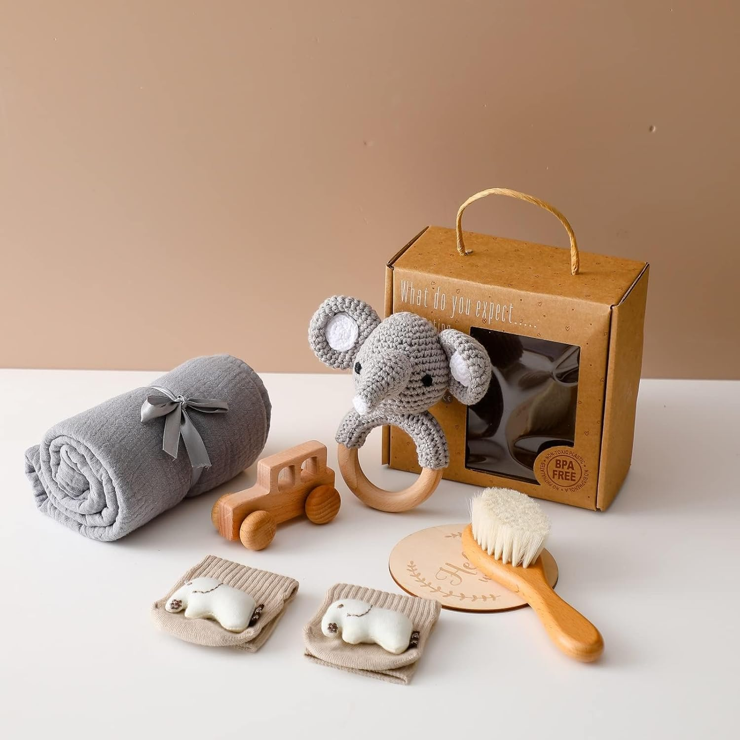 Baby Gift Set for Newborn New Baby Gift Set - Newborn Infant Essentials Kids Bath Set with Babies Blanket Rattle - New Born Girls Gift & Boy Gifts for Infant Shower(Elephant)