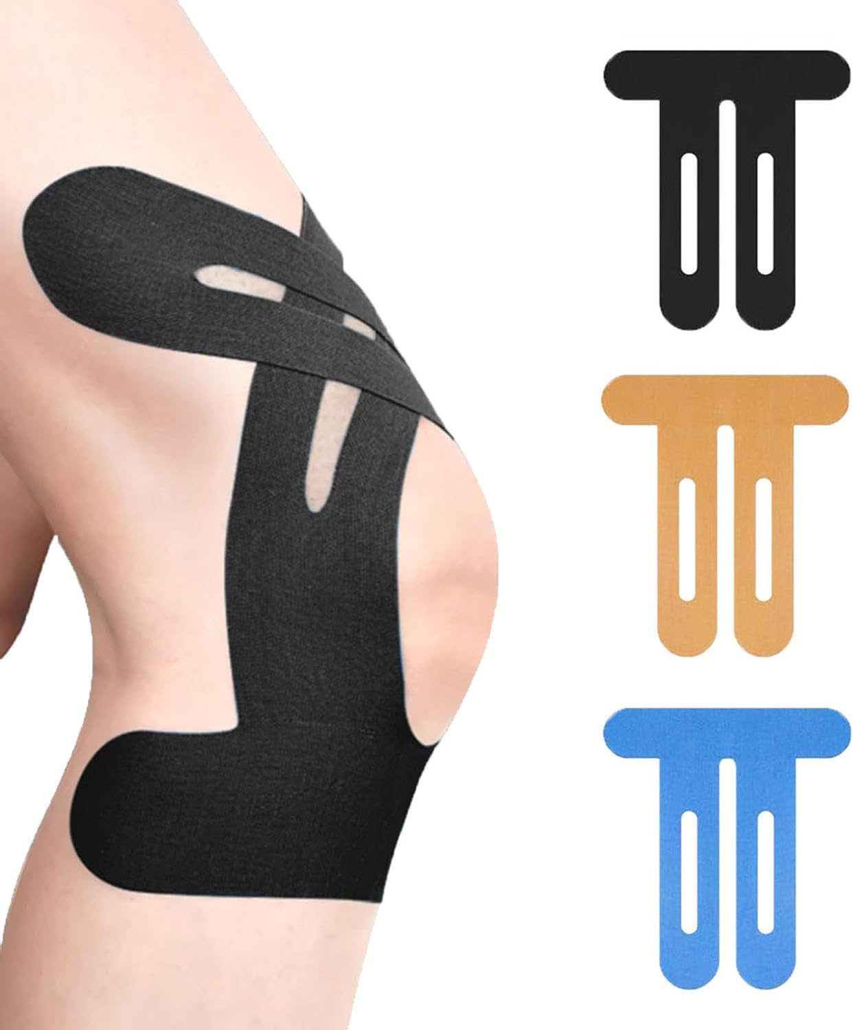 OWNKING 20 Pcs Upgraded Precut Kinesiology Tape for Knees, Elastic Sports Tape, Waterproof & Relief Athletic Tape for Knee Support & Stability, Breathable, Hypoallergenic, Extra Sticky, 25X22Cm image number 1