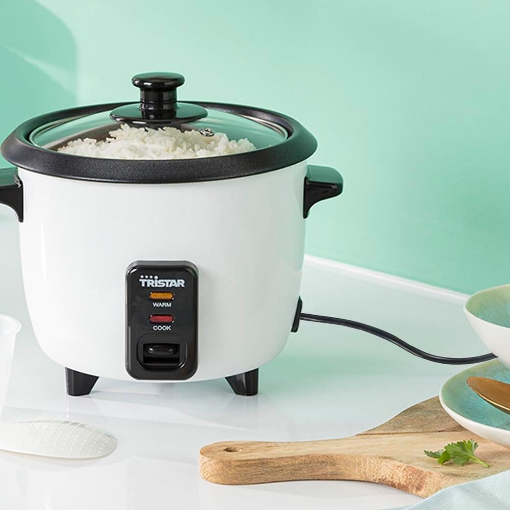Tristar RK-6117 Rice Cooker, 0.6 Litres, Keep Warm Function, 300 W, 0.6 L, 18 X 18 X 18 Cm, Black, White