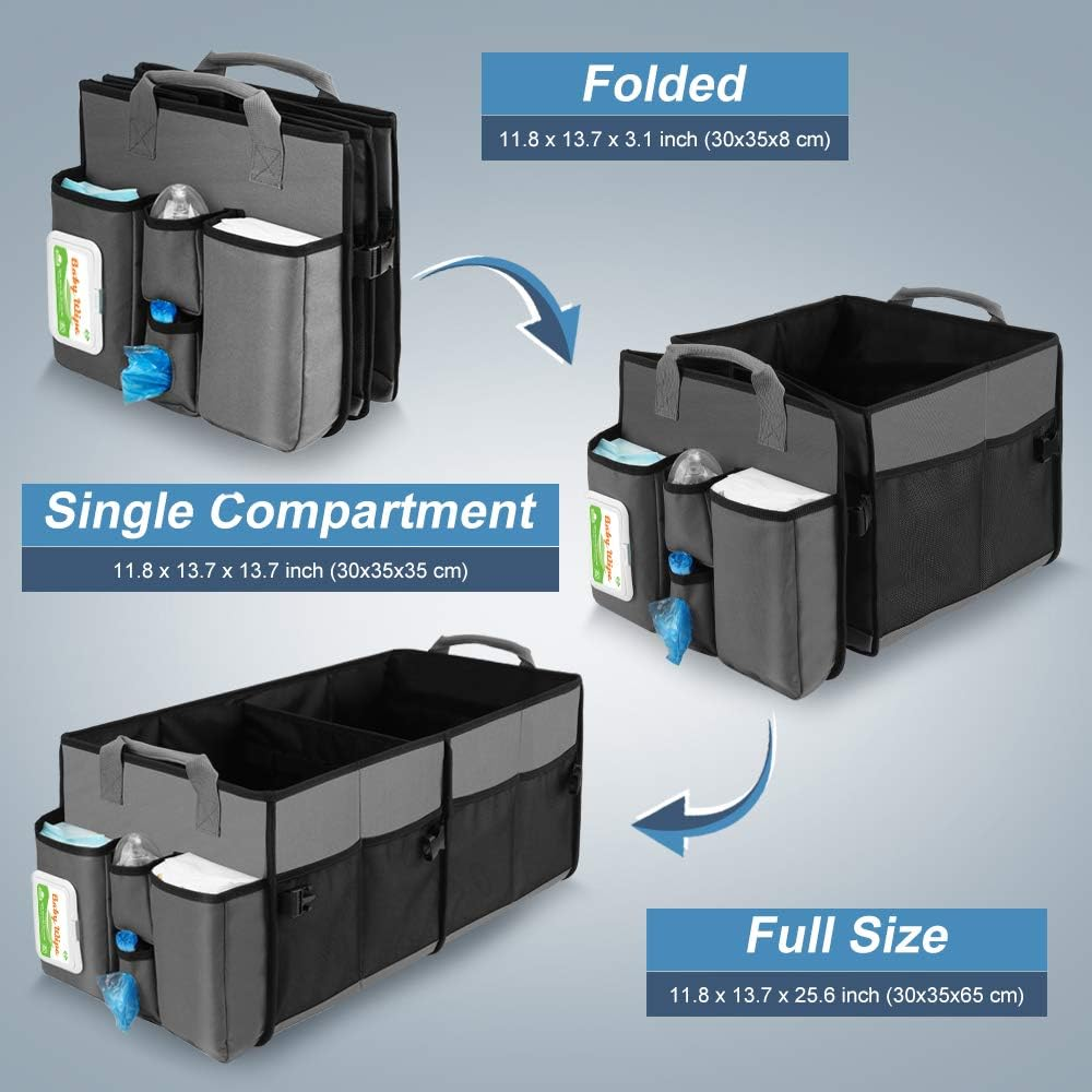 Collapsible Trunk Organizer & Diaper Changing Station, Baby Diaper Caddy Organizer with Movable Dividers, Easy-To-Reach for Back Seat Travel Car Organizer, Waterproof Car Trunk Organizer Groceries image number 5