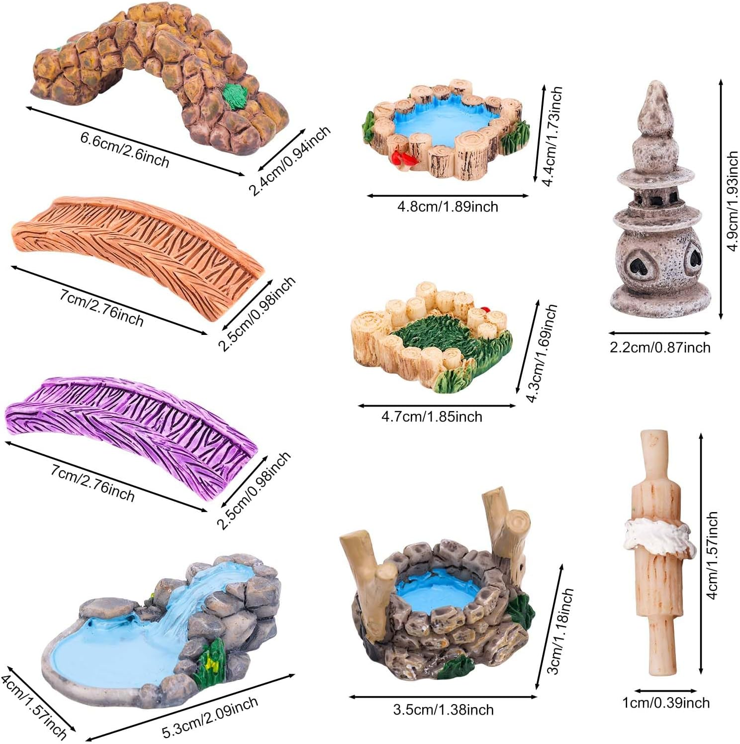 Gosknor 9Pcs Pond Lawn Garden Ornament, Garden Figurines Garden Accessories Landscape Decoration Mini Meditation Zen Tray Items Kit for DIY Craft Garden Decor image number 1