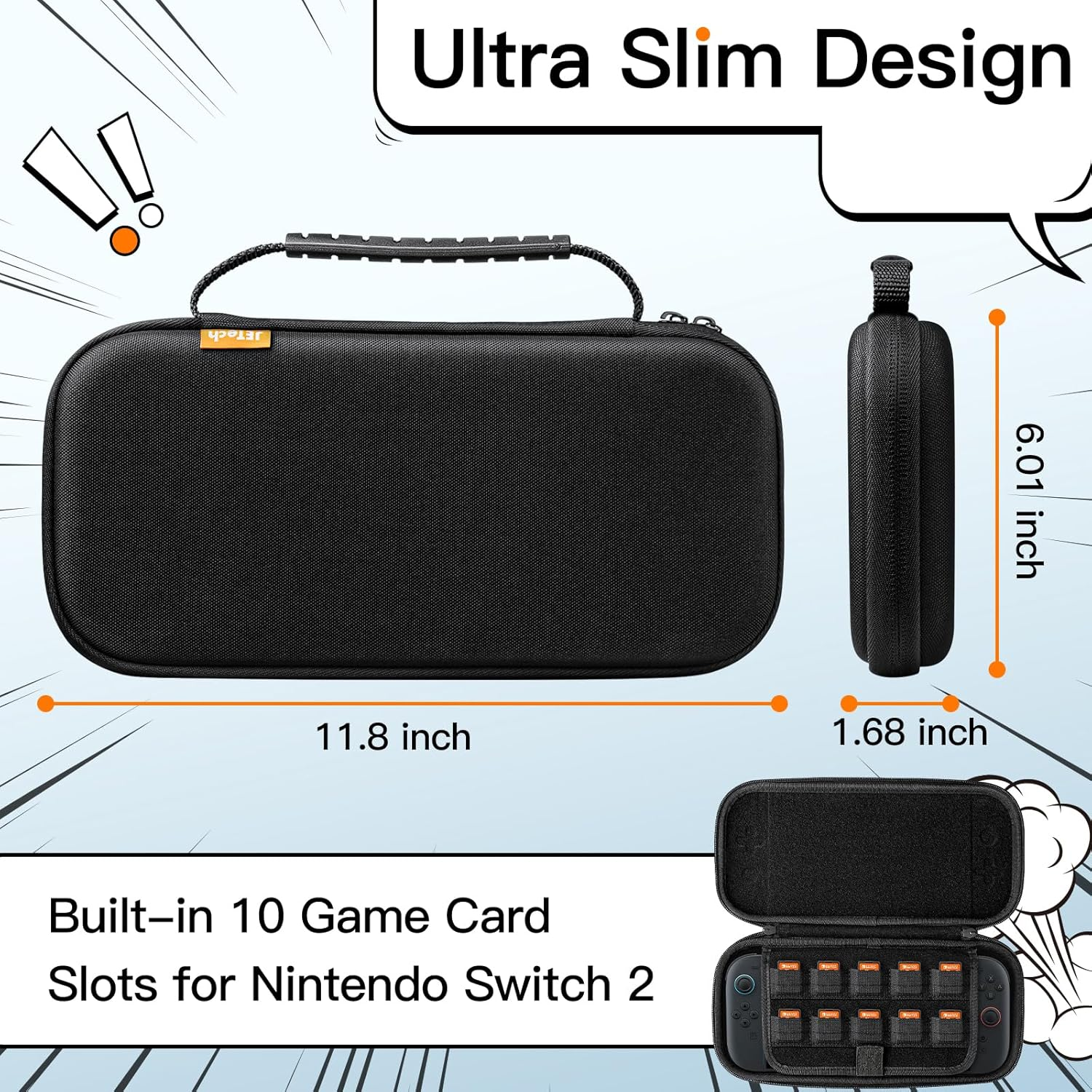 Jetech Slim Carrying Case for Nintendo Switch 2 (2025) 7.9 Inch, Hard Shell Portable Travel Bag with 10 Game Card Slots, Lightweight Anti-Scratch Protection (Black) image number 4