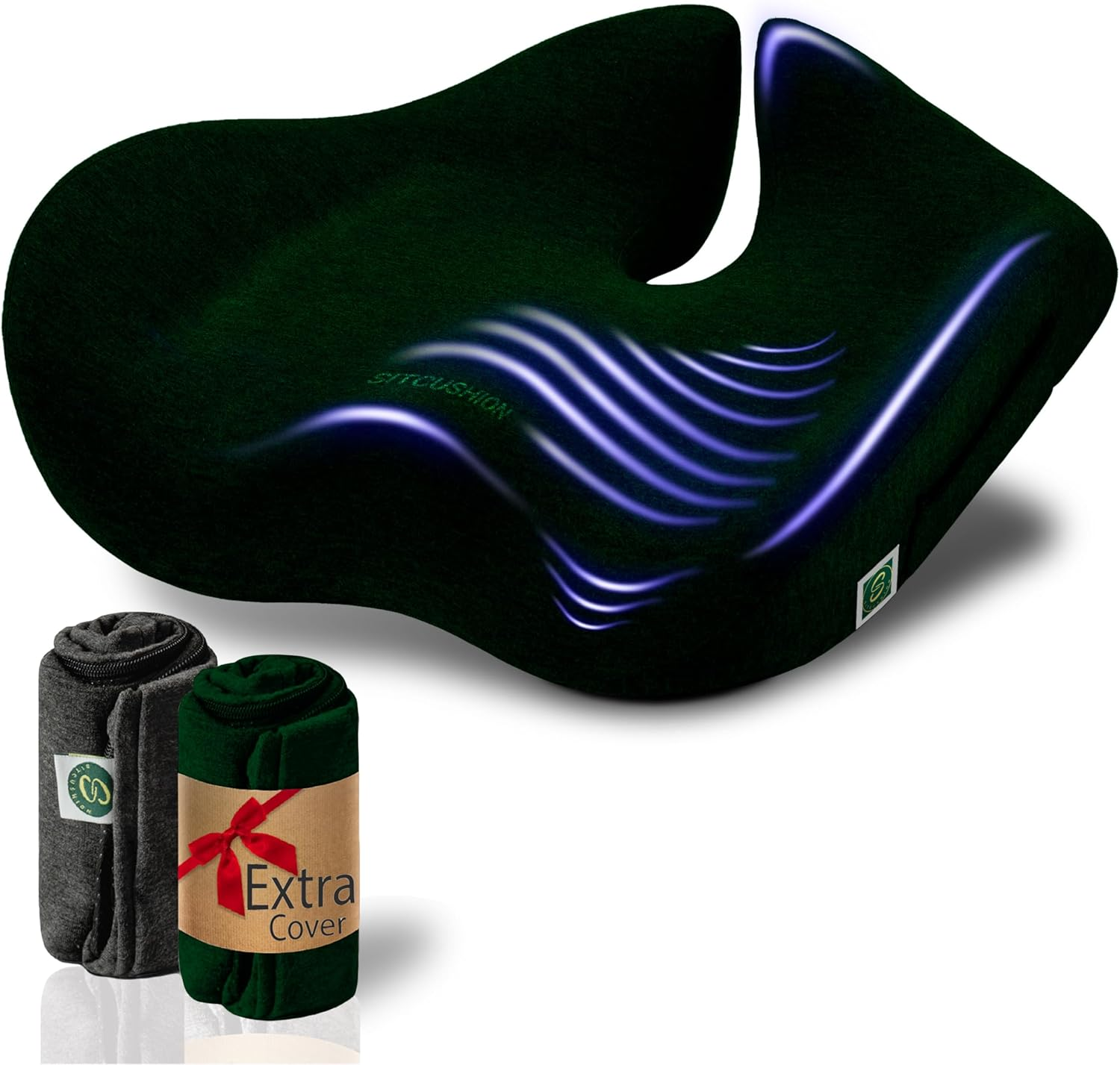 Pressure Relief Seat Cushion for Tailbone Pain &ndash; X Large Office Chair Cushion for Back Pain, Coccyx & Sciatica Pain Relief Pillow. Memory Foam Seat Cushions for Office Chairs. Extra Cover (Black)