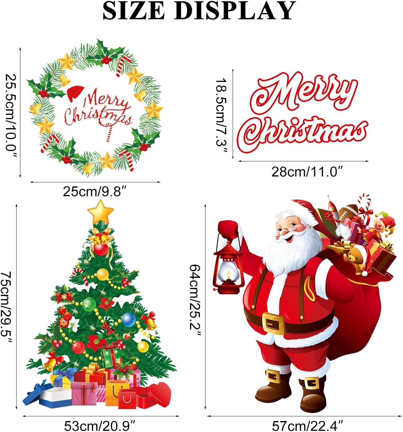 HEEKPEK Christmas Window Decorations Cute Large Santa Christmas Window Clings Christmas Window Stickers Xmas Window Decals for Glass Window Christmas Tree Snowflake Double Sided Holiday Party Stickers image number 6