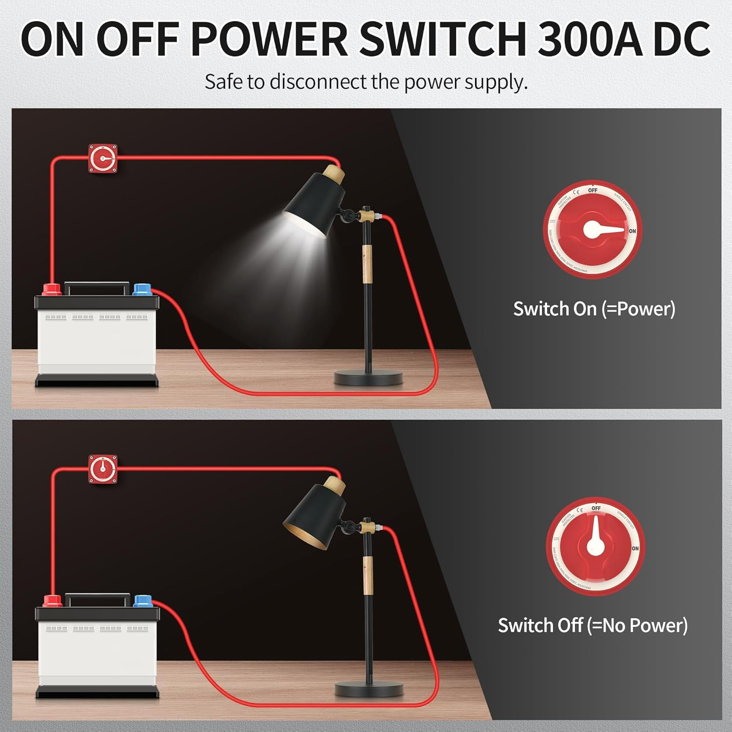 Boat Battery Disconnect Switch Waterproof 12V 48V Battery Shut off Switch On/Off 300A Heavy Duty & Ignition Protected Power Kill Switch for Marine Car RV Truck