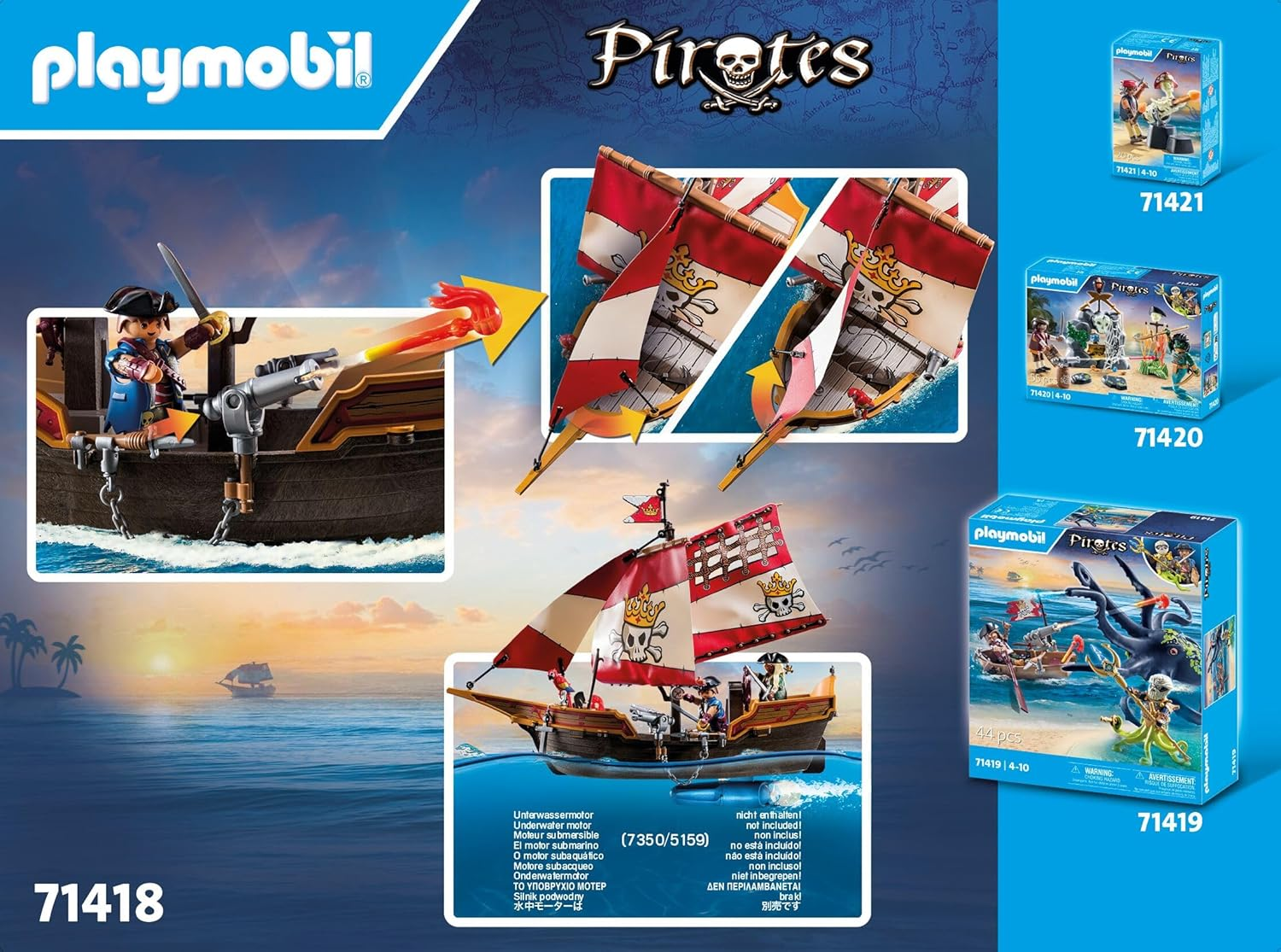 Playmobil Pirate Ship Playset &ndash; Floating Pirate Boat with Cannons, Figures & Accessories, Imaginative Role Play Toy for Kids Age 4+ image number 4