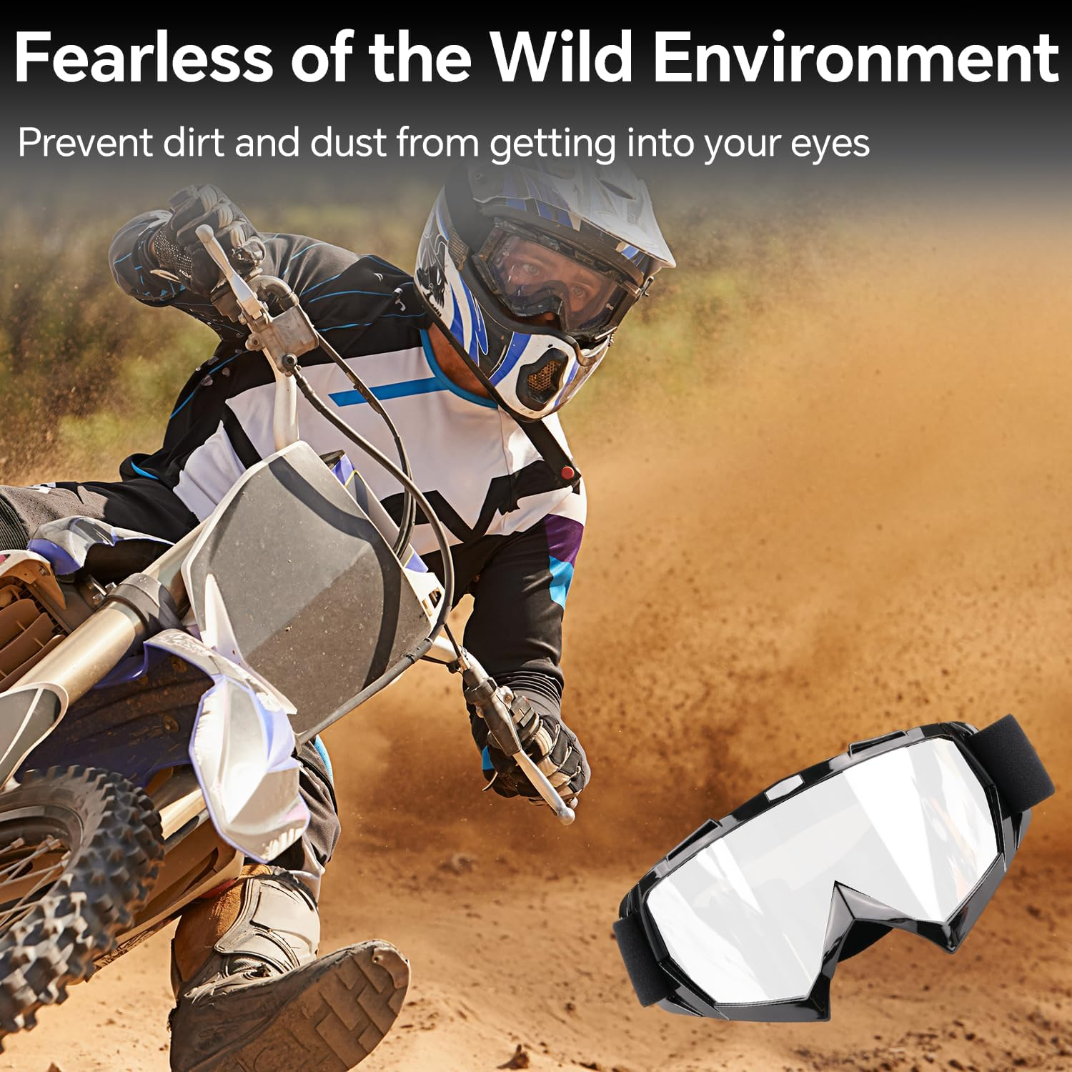 Motorcycle Goggles Dirt Bike ATV Off-Road Riding Motocross Glasses Windproof Glasses Adjustable, High-Quality Sponge Padding image number 5