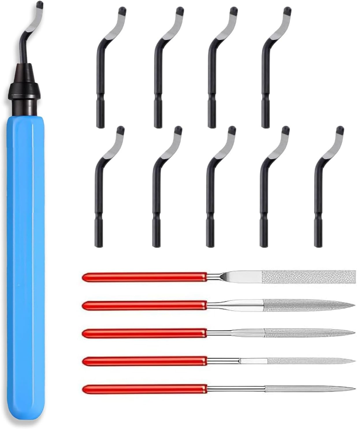 Deburring Tool Light Blue, 360&deg; Rotating Metal Deburring Handle, Blades for Deburring, Deburring 3D Print, with 10 Replacement Blades and 5 Diamond Files, Hand Deburrer, for Plastic, Aluminium image number 5