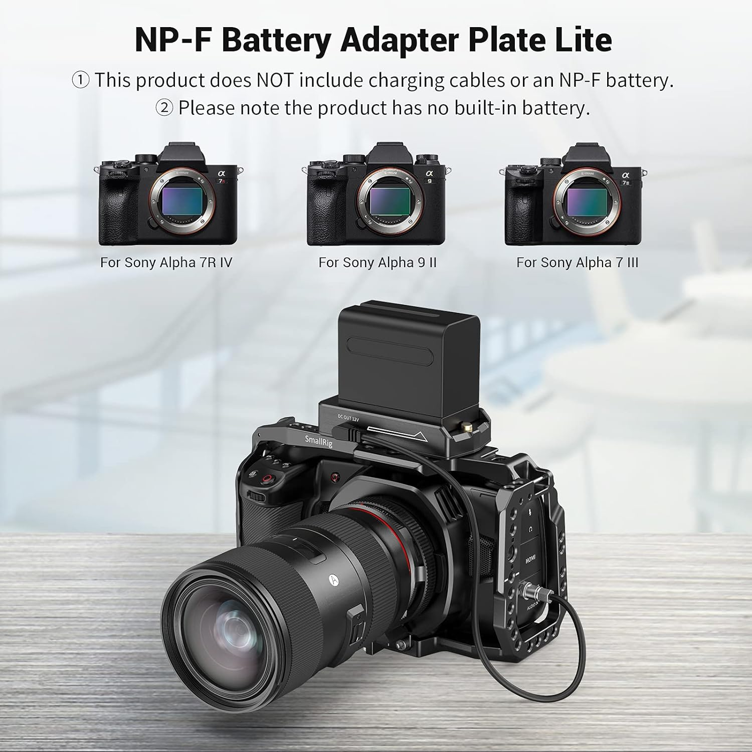 Smallrig NP-F Battery Adapter Plate Lite for Sony NP-F Battery, W/ 12V/7.4V Output Port, LED Low Indicator, ABS Material - 3018 image number 5
