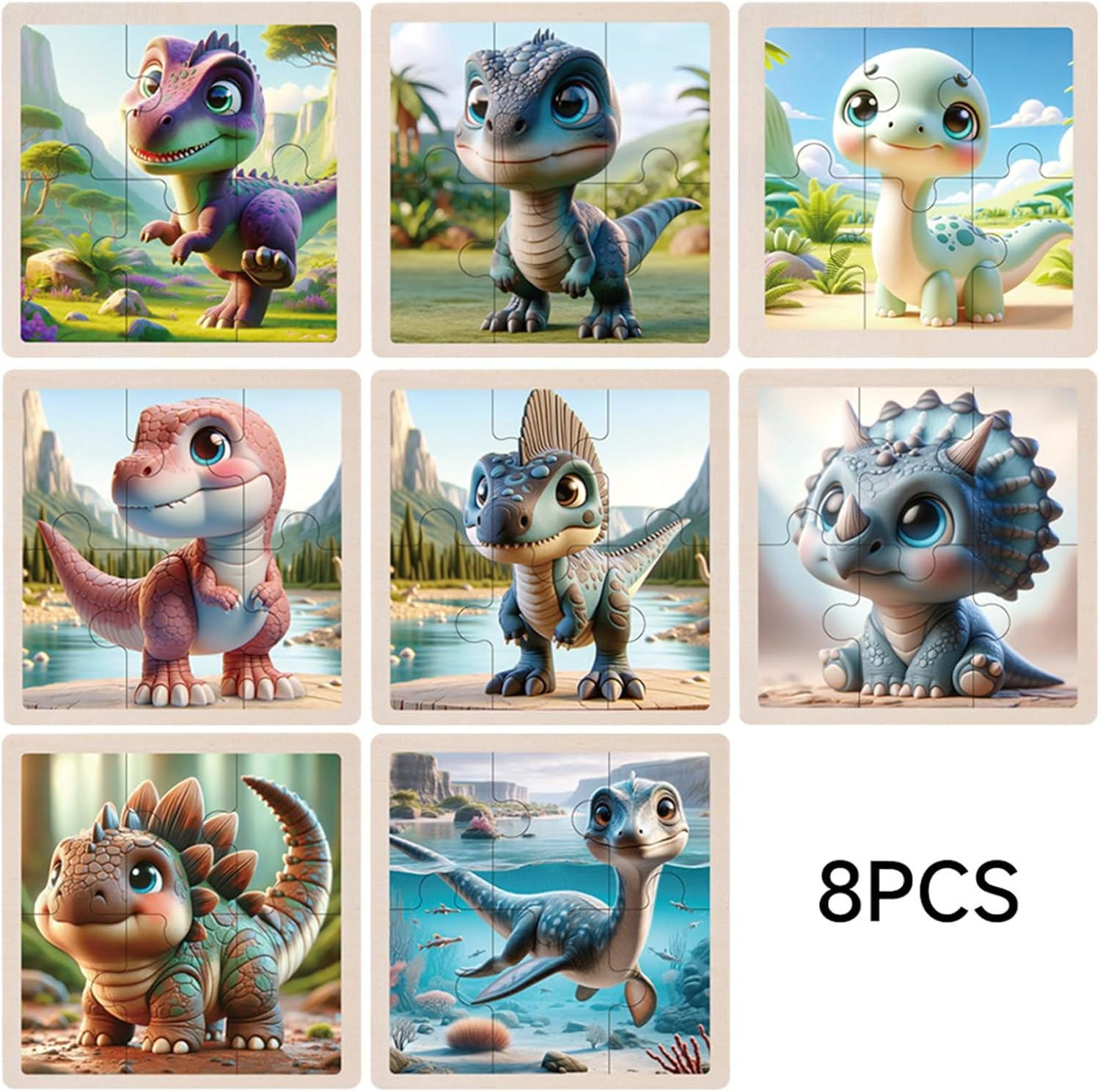 8 Packs Wooden Dinosaur Puzzles for Kids Ages 3-5, Toddler Jigsaw Puzzles for Toddlers 3-5, 6 Pcs Preschool Learning Educational Brain Teaser Boards Toys Gifts for 3 4 5 6 Year Old Boys Girls image number 5