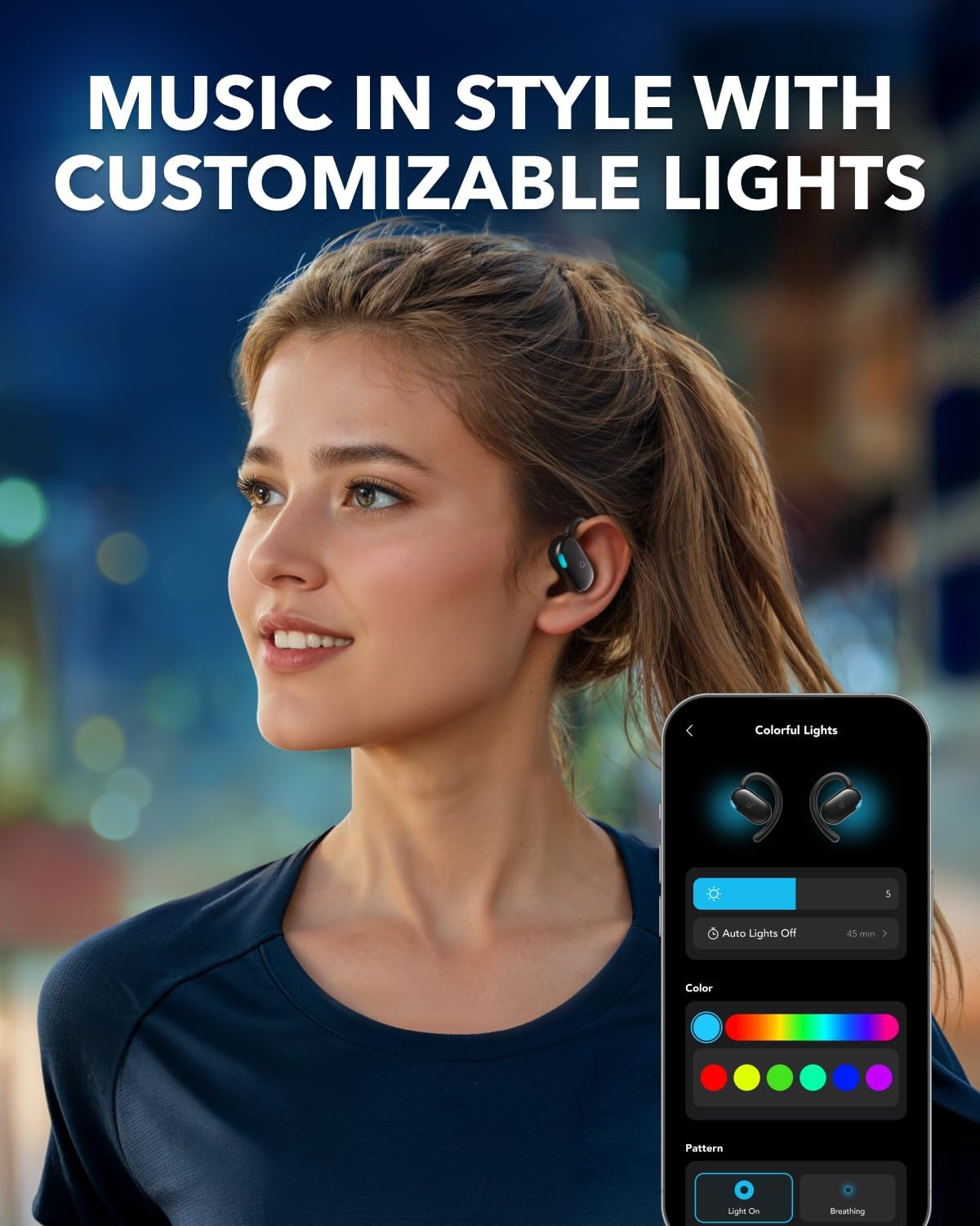 Soundcore V20I by Anker Open-Ear Headphones, Adjustable Ear Hooks, Ultra-Comfort, Snug Fit, Powerful Sound, Clear Calls, IP55, LED Lights, 36H Playtime, Bluetooth 5.4 Earbuds, Multipoint Connection image number 5