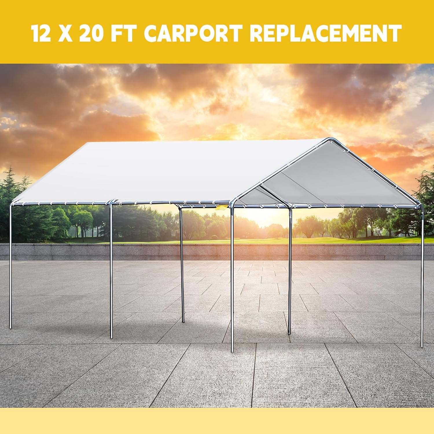 Wesnoy Heavy Duty Carport Canopy Waterproof Canopy Cover Garage Car Shelter Tarp Tent for Car Canopy Replacement Cover with 50 Ball Bungees, Only Top Cover, Frame Is Not Included image number 6