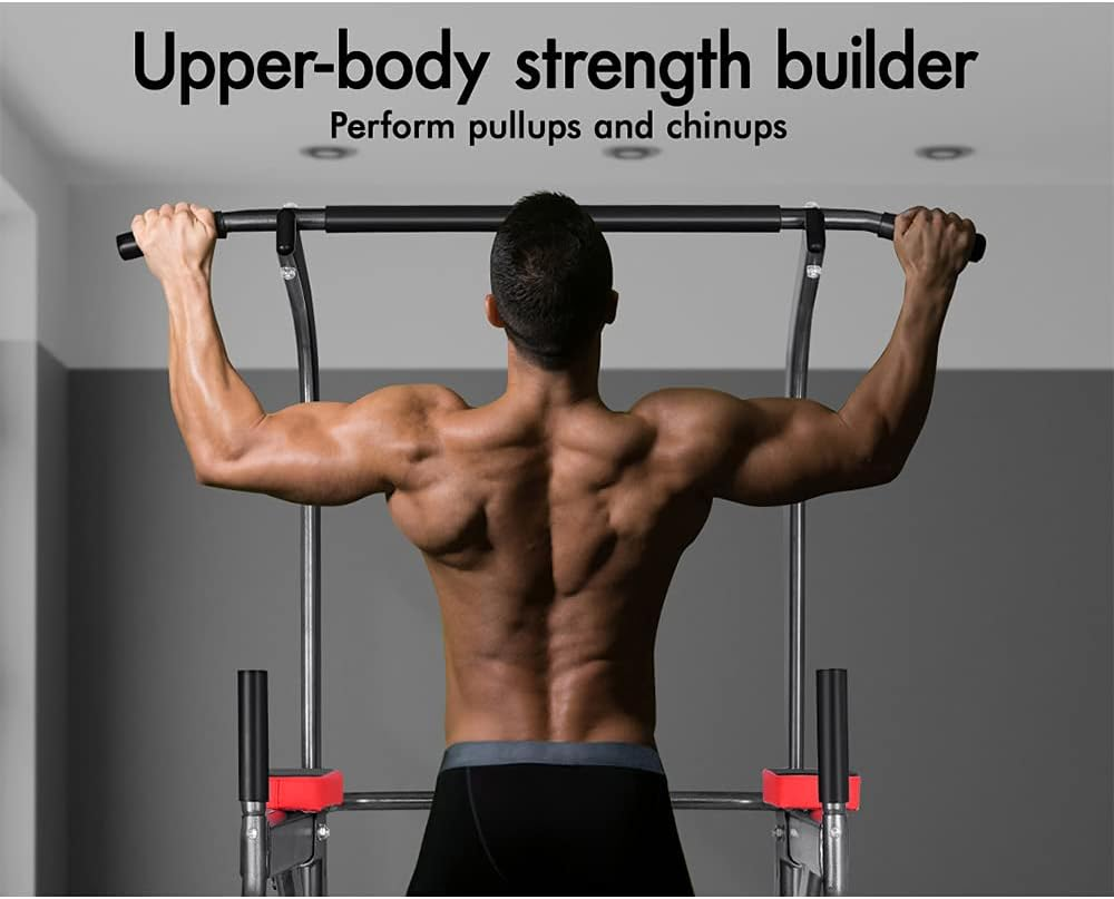 BLACK LORD Pull-Up Station 7-Level Height Adjustable, Chin-Up Dip Station for Strength Training, Home Gym Equipment Multi-Station Chin up and Grip Dip Bar, Power Tower for Knee Raise Press, Max 250Kg