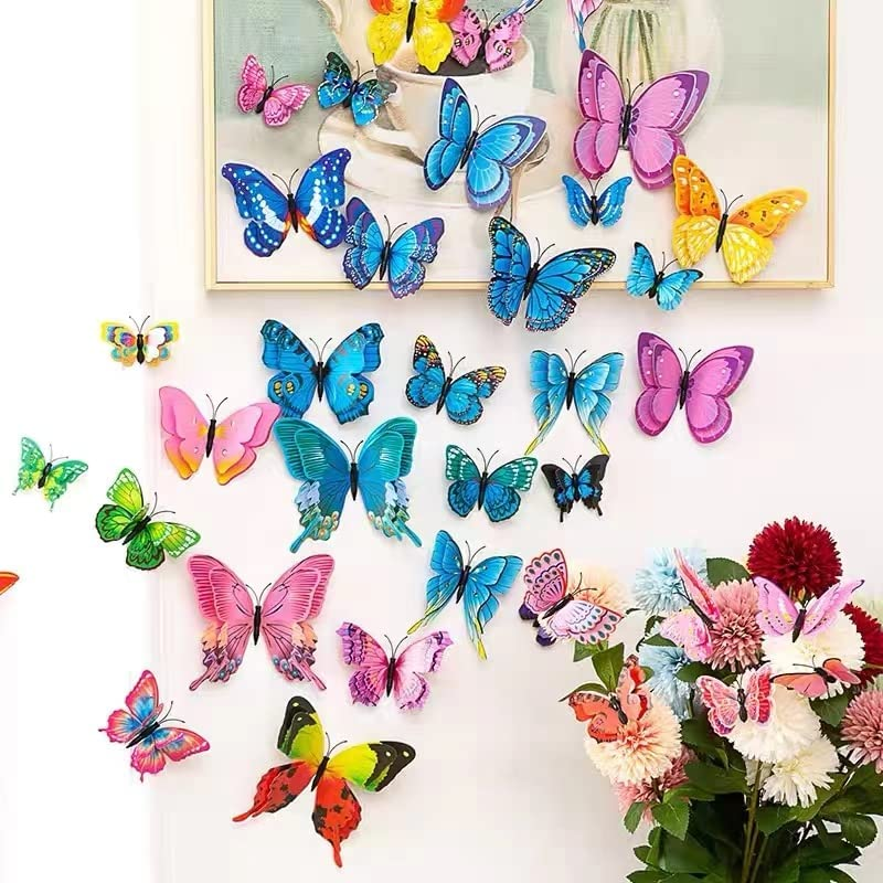 ZDY 72PCS 3D Colorful Butterfly Wall Stickers, Butterfly Wall Decals, DIY Art Decor Crafts for Classroom Offices Kids Bedroom Nursery Room(Purple, Blue, Pink, Red, Yellow, Green) image number 2