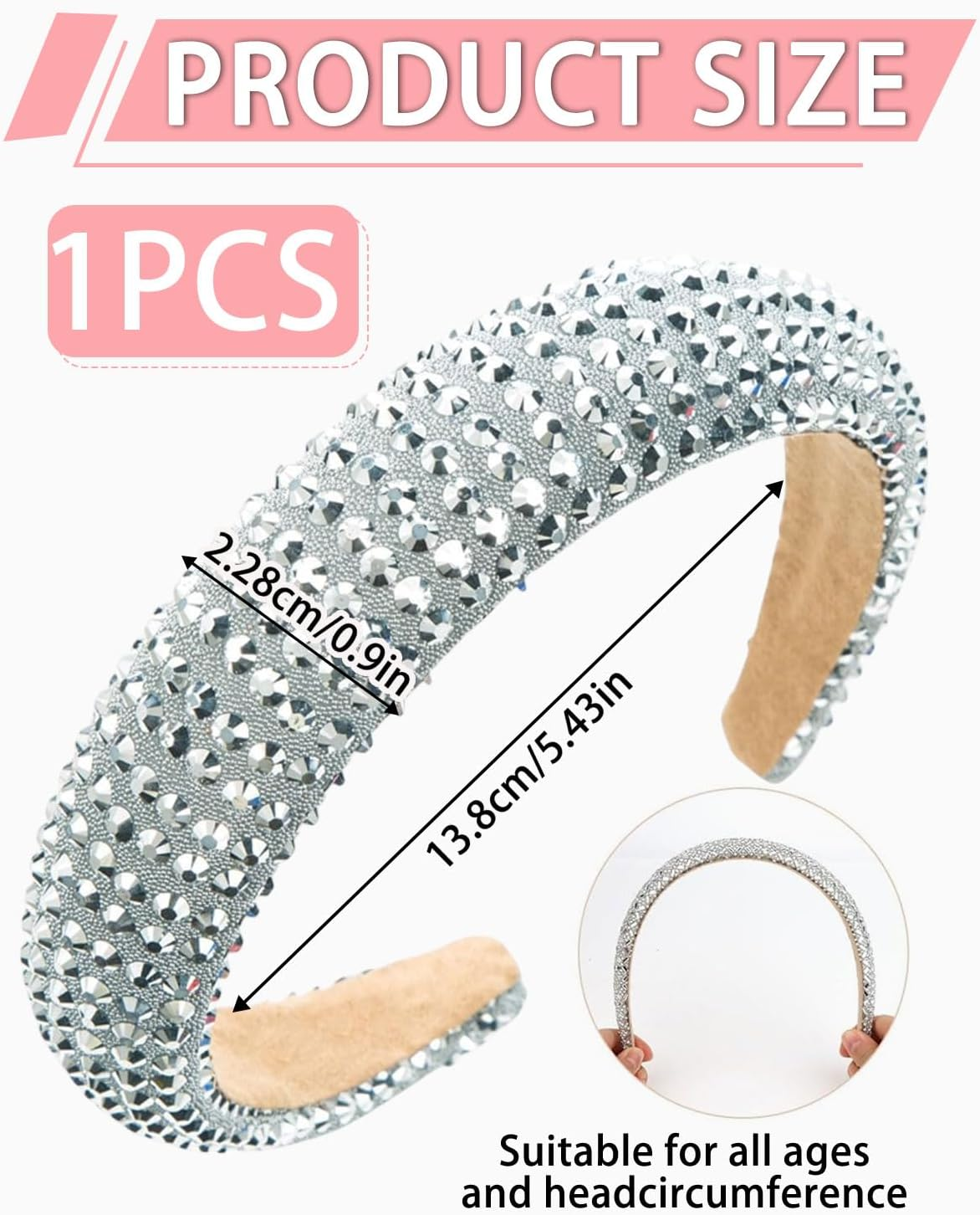 IPNSDON 1PC Fashion Hair Band Rhinestone Crystal Non-Slip Hairband Hair Band for Women and Girls image number 1