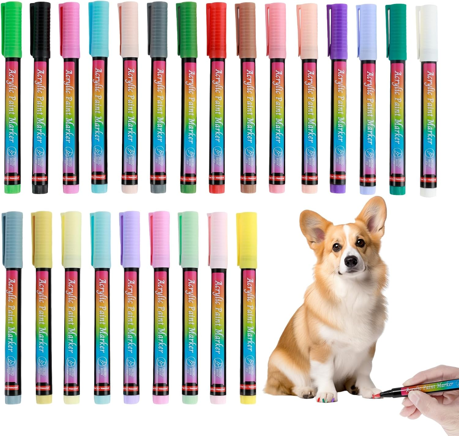 Dog Nail Polish Pens, 24 Colors Pet Nail Polish Set for Dogs, Dog Nail Polish Pens Dry, Odorless Dog Nail Paint Markers, Reusable Acrylic Dog Safe Nail Polish Set for Dogs Cats Puppy image number 2