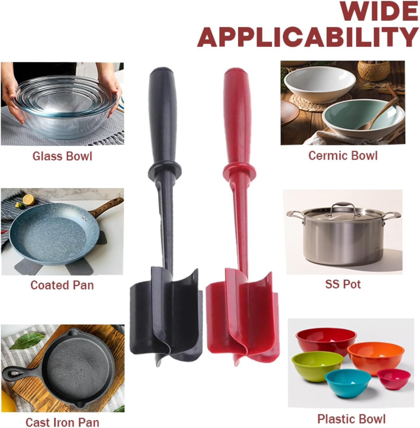 2Pcs Meat Chopper, Premium Heat Resistant Masher and Smasher for Hamburger Meat, Ground Beef, Ground Turkey and More-Non Stick Mix Chopper for Kitchen Tool(Red + Black) image number 1