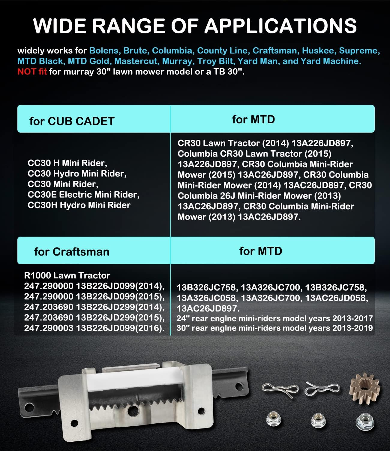 753-11064B CR12 Steering Service Kit Lawn Mower Steering Rack Kit for Cub Cadet CC30 CC30H CC30E Hydro Mini Riders/Mtd Columbia CR30/ Craftsman R1000 Lawn Tractor Lawn Mower image number 2