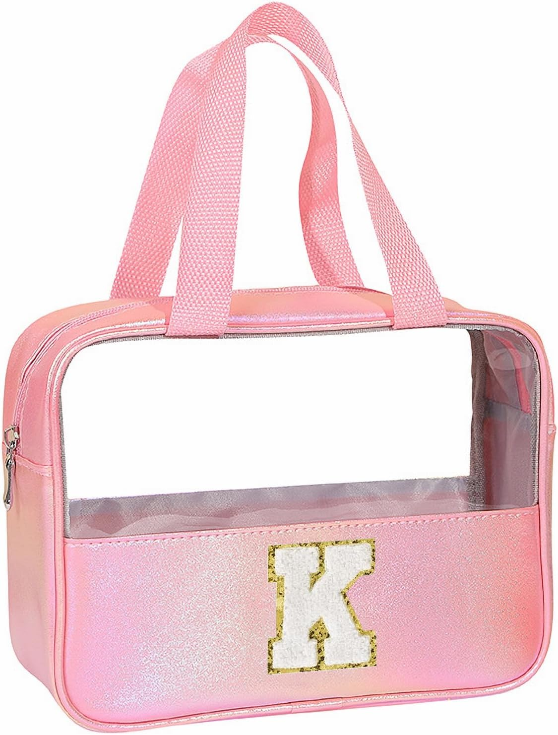 Personalised Transparent Cosmetic Bag, Pink Toiletry Bag, Travel Waterproof Toiletry Bag, Birthday Gifts for Girls, Women, Mothers, Best Friends and Bridesmaids, Letter V - B image number 7