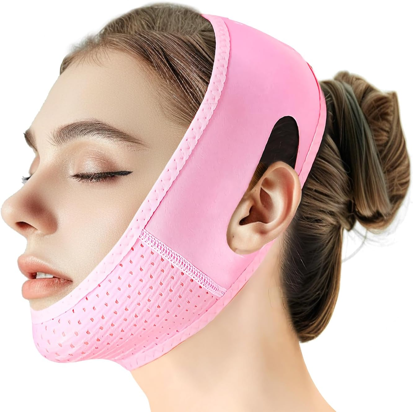 Reusable V Line Lifting Mask with Chin Strap, V Shaped Face Mask for Sagging, Jaw Exerciser (Pink and Purple)